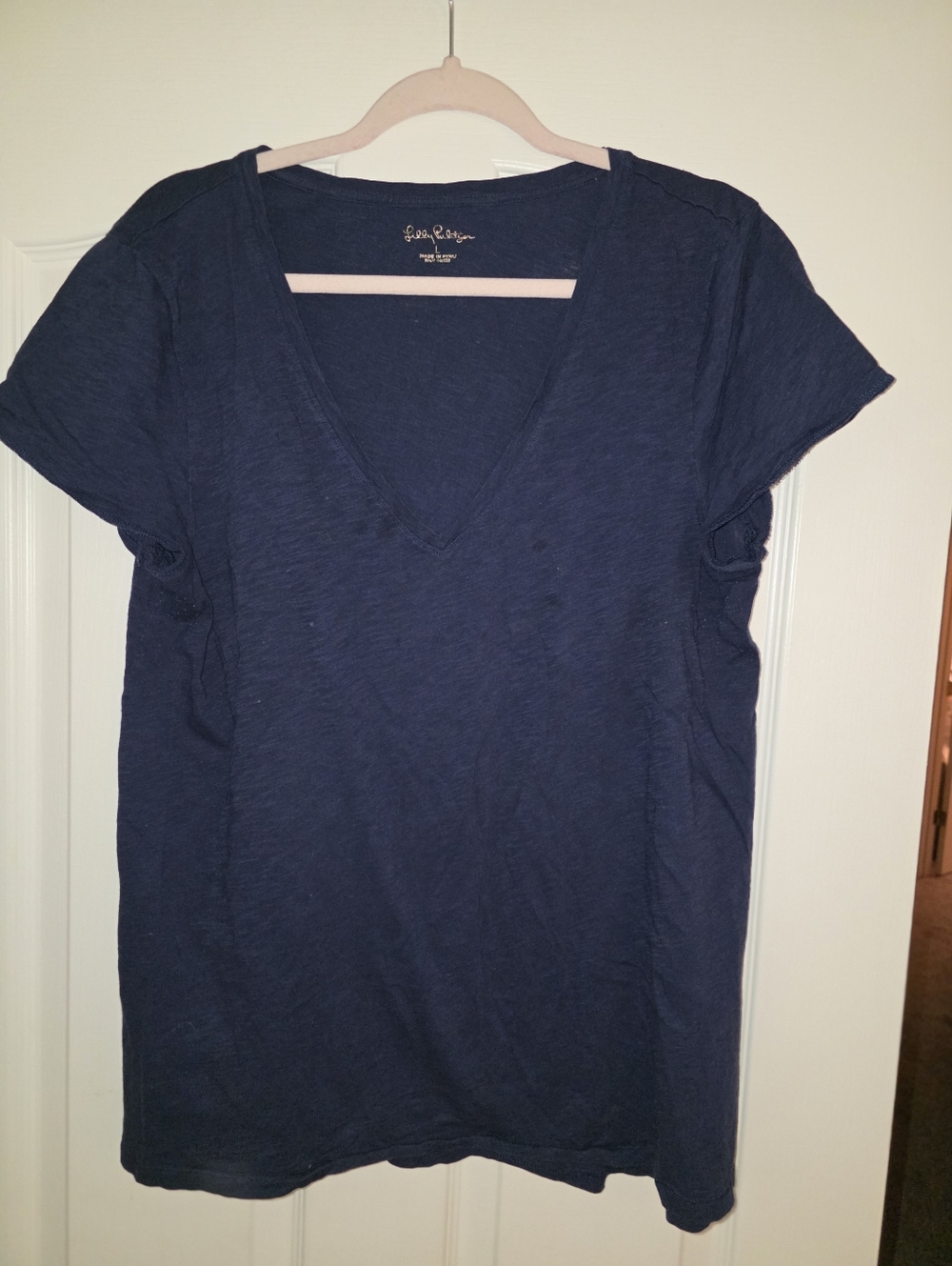 Lilly Pulitzer V Neck Etta T navy Size L VGUC